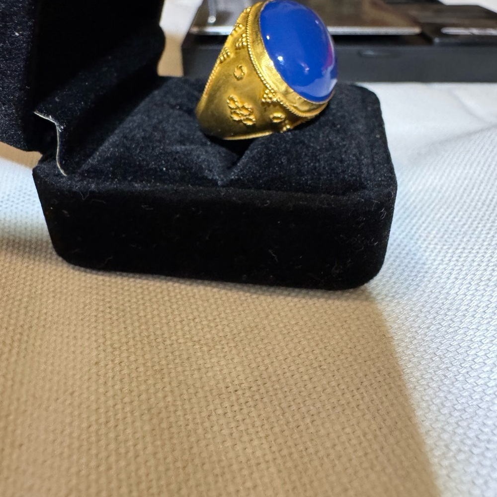Charming Elegant 18k Solid Gold Ring/Blue Agate S… - image 4